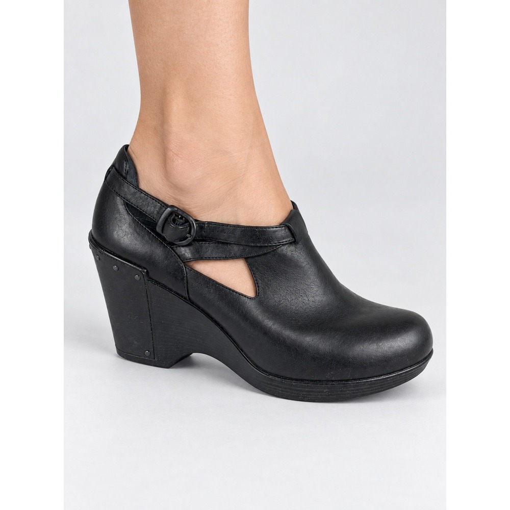 Dansko Wedge Booties Women 41 Black Leather Cutout Studded Buckle Strap Cmfort